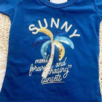 Conj. Blusa Sunny e Short Saia em Linho - Azul Jeans e Areia